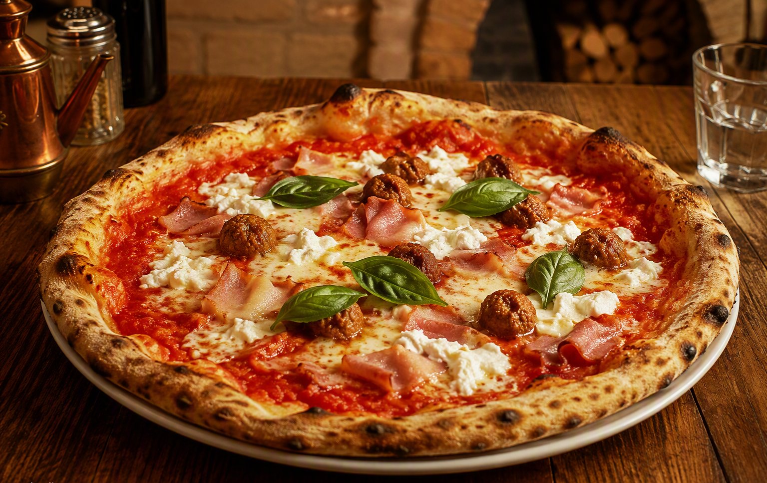 Pizza Mamma Mì con polpettine e basilico